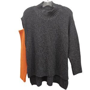 Bize Knitwear Women's Charcoal & Orange Colorblock Cold Shoulder Knit Sweater Si